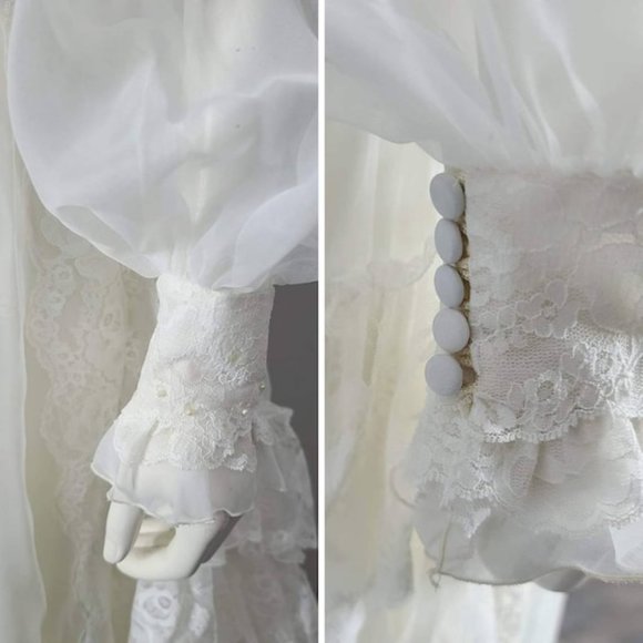 Vintage‎ Wedding Gown, 70's Wedding Dress, Boho Wedding Dress, Lace & Ruffles - Picture 4 of 10